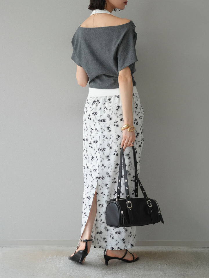 [予約]フラワーモチーフタックIラインスカート/ホワイト