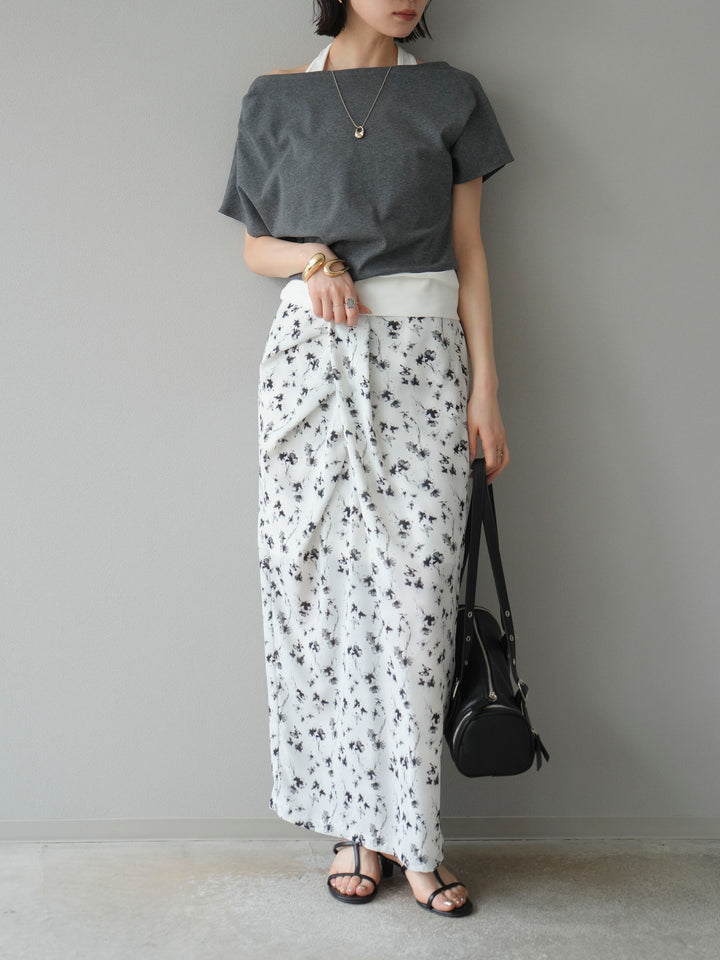 [予約]フラワーモチーフタックIラインスカート/ホワイト
