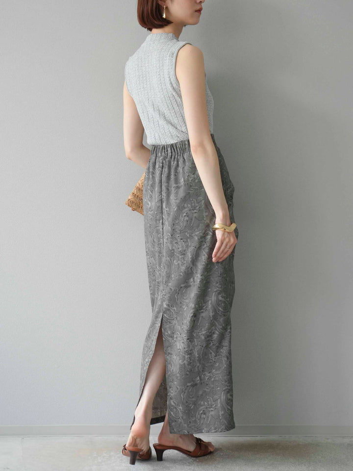[予約]ペイズリープリントタックIラインスカート/グレー