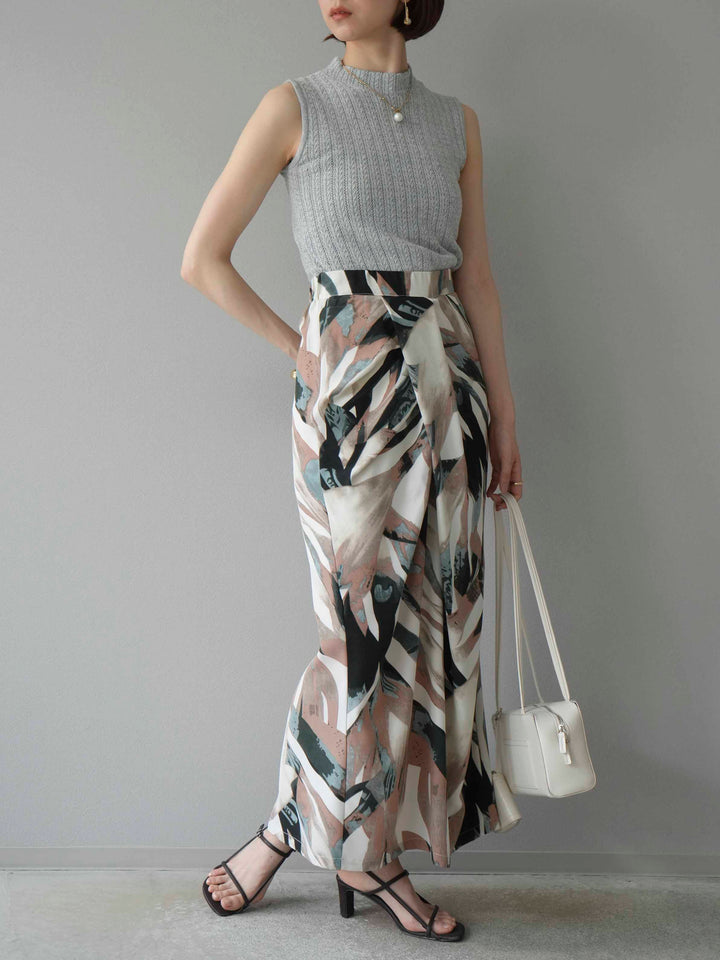 [預購] 度假風印花褶襉I字裙/綠色