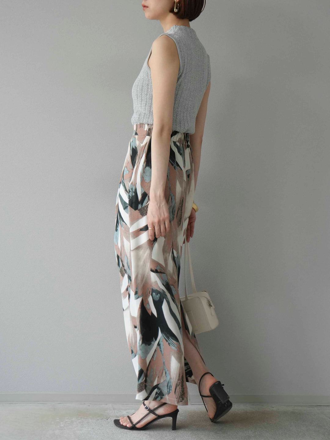 [預購] 度假風印花褶襉I字裙/綠色