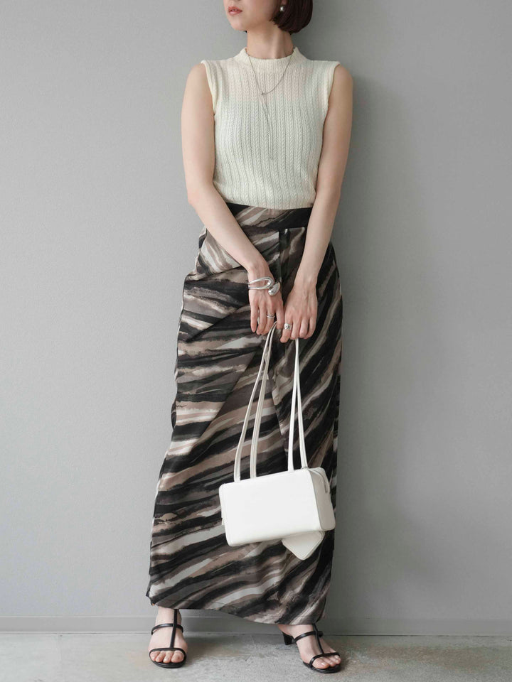 [予約]ニュアンスプリントタックIラインスカート/ブラウン