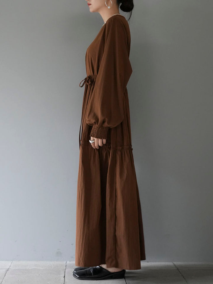 [Pre-order] V-neck tiered long dress/brown