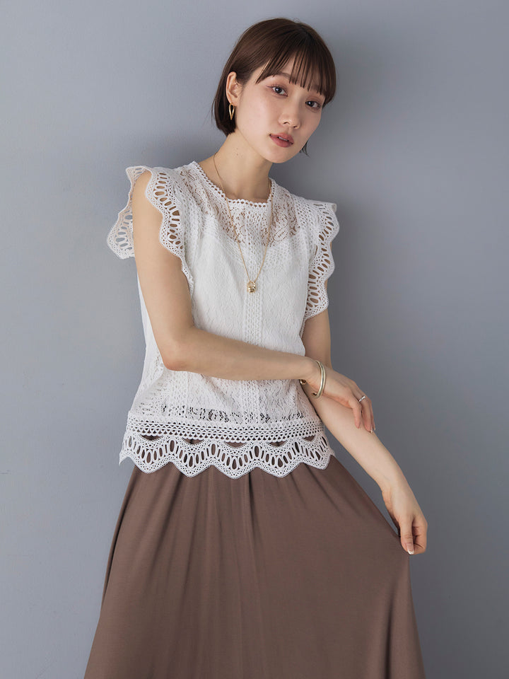 [Pre-order] Lace French Sleeve Blouse/White