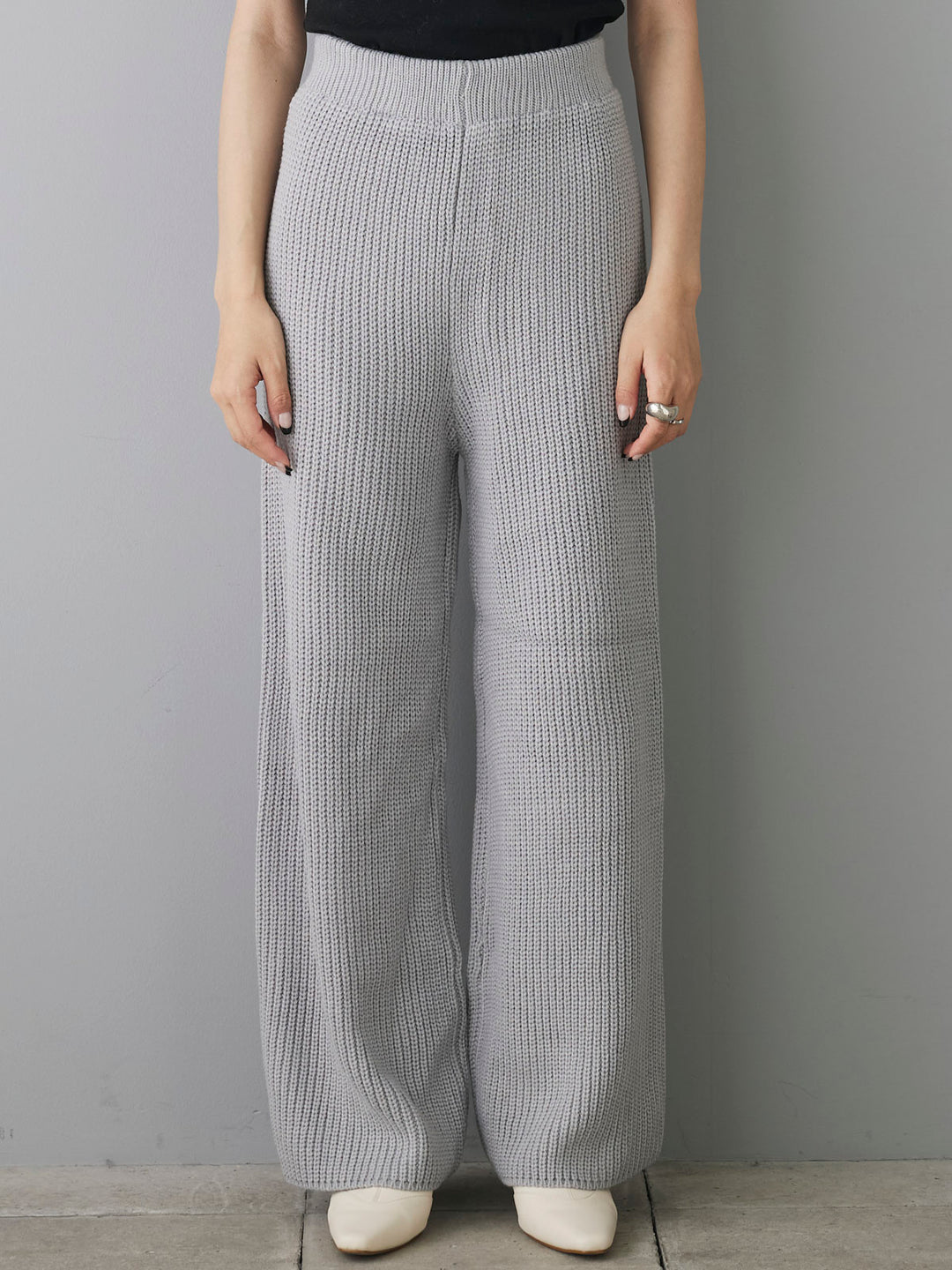 [Pre-order] Bicolor high neck knit pants set/gray x white