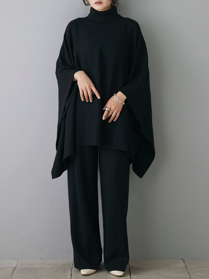 [Pre-order] High neck poncho knit pants set/black