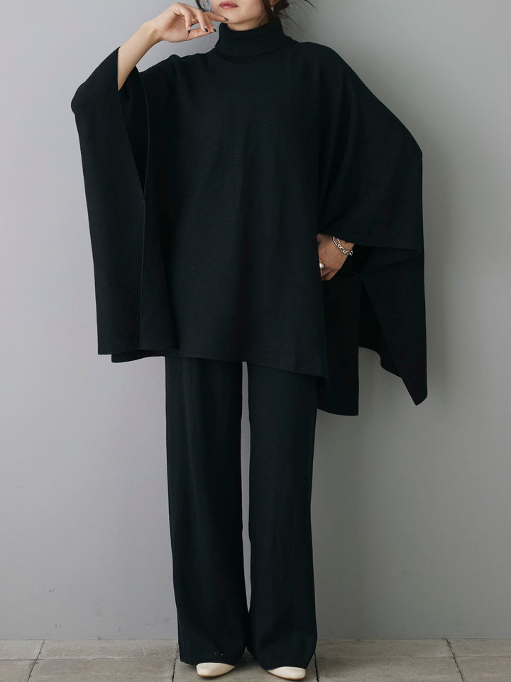 [Pre-order] High neck poncho knit pants set/black