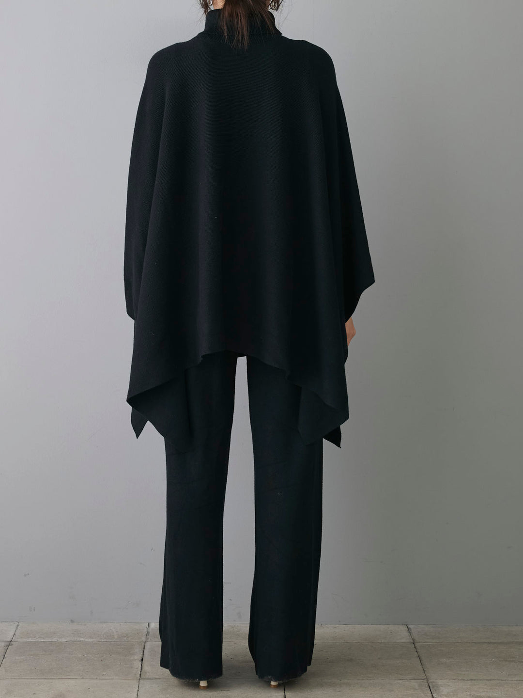 [Pre-order] High neck poncho knit pants set/black