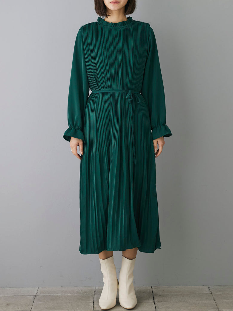 美品✨PLEATS PLEASE ロングワンピース 蛍光色 グリーン スリット 神々しい