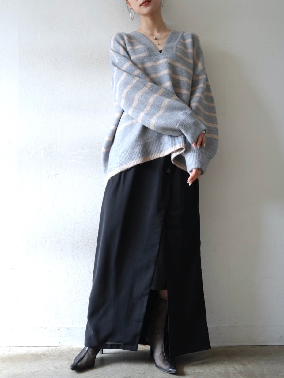 [予約]ラップデザインレイヤードスカート/ブラック