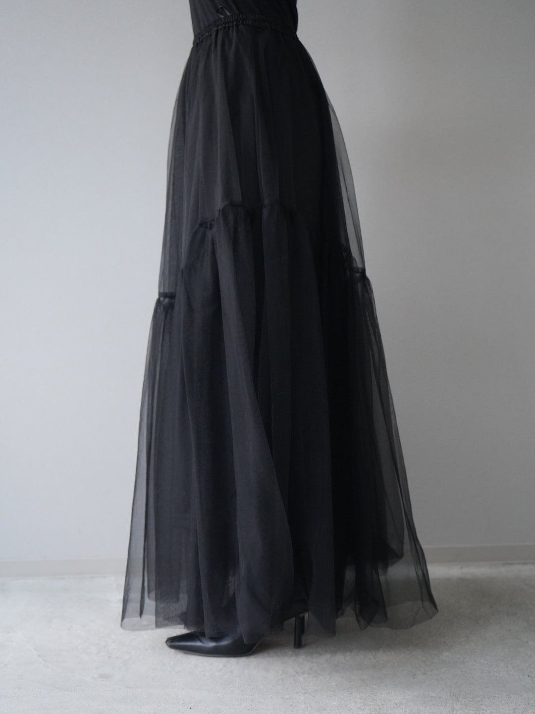【預訂】薄紗疊層裙/黑色