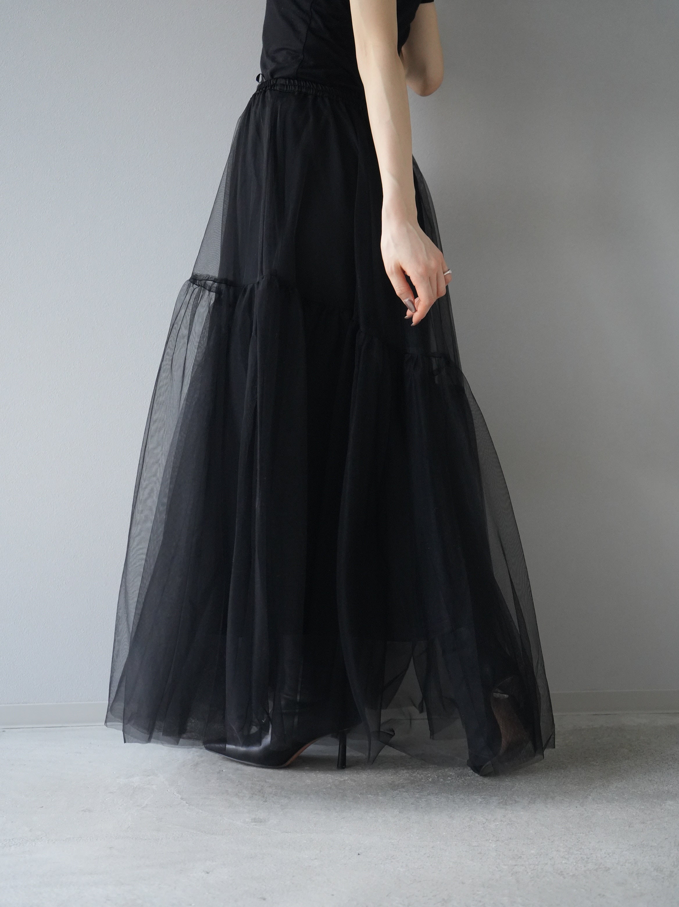 予約]チュールティアードスカート/ブラック – Lumier