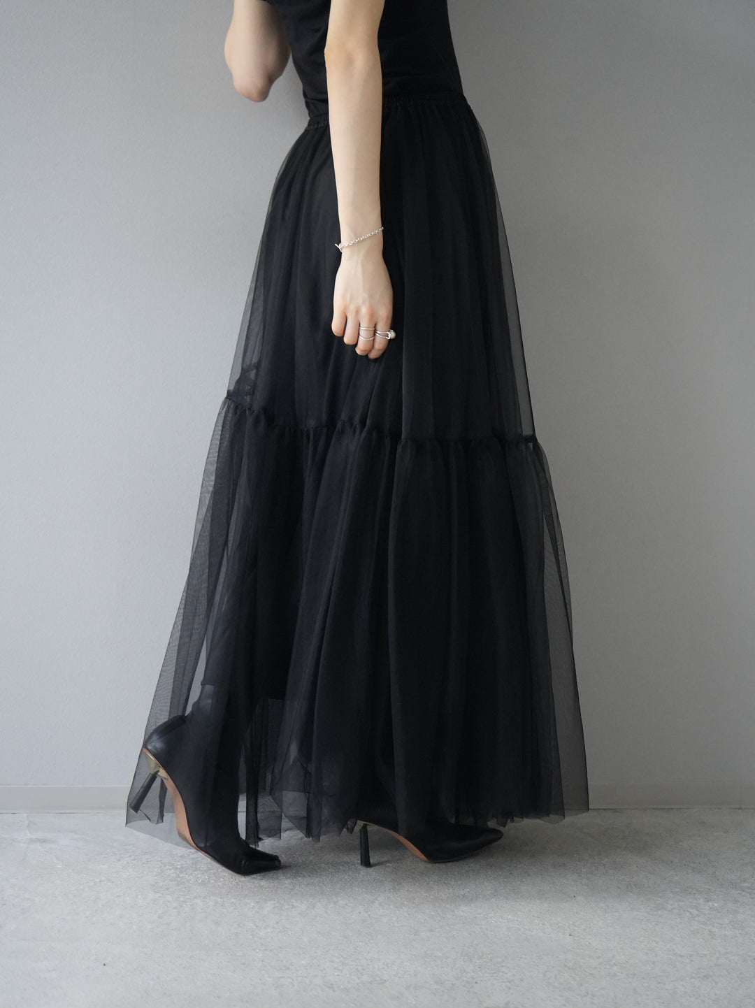 【預訂】薄紗疊層裙/黑色