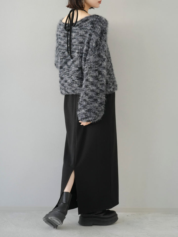 [Pre-order] Mixed yarn melange shaggy knit pullover/black