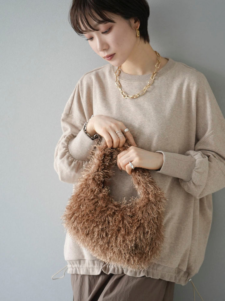[Pre-order] One-handle fringe fur mini bag/beige
