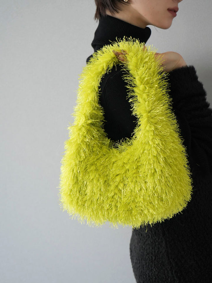 [Pre-order] One-handle fringe fur mini bag/yellow