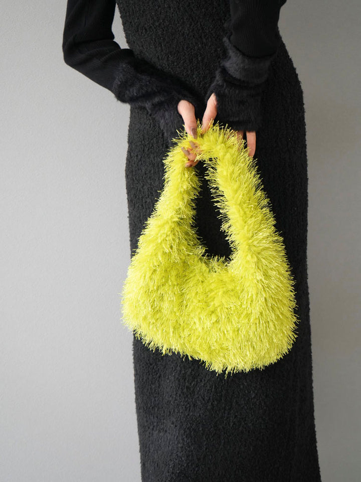 [Pre-order] One-handle fringe fur mini bag/yellow