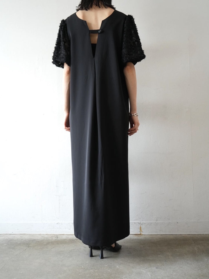 Sheer jacquard half sleeve 2WAY dress/Black