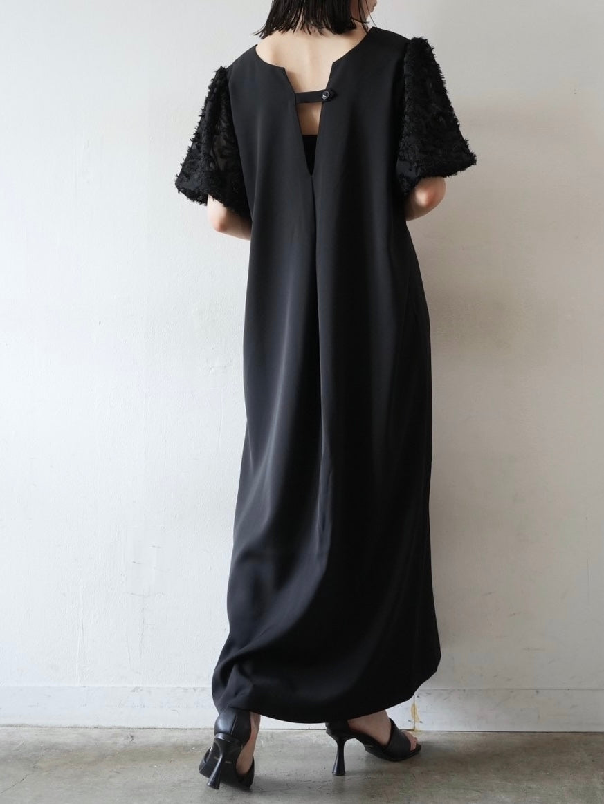 Sheer jacquard half sleeve 2WAY dress/Black