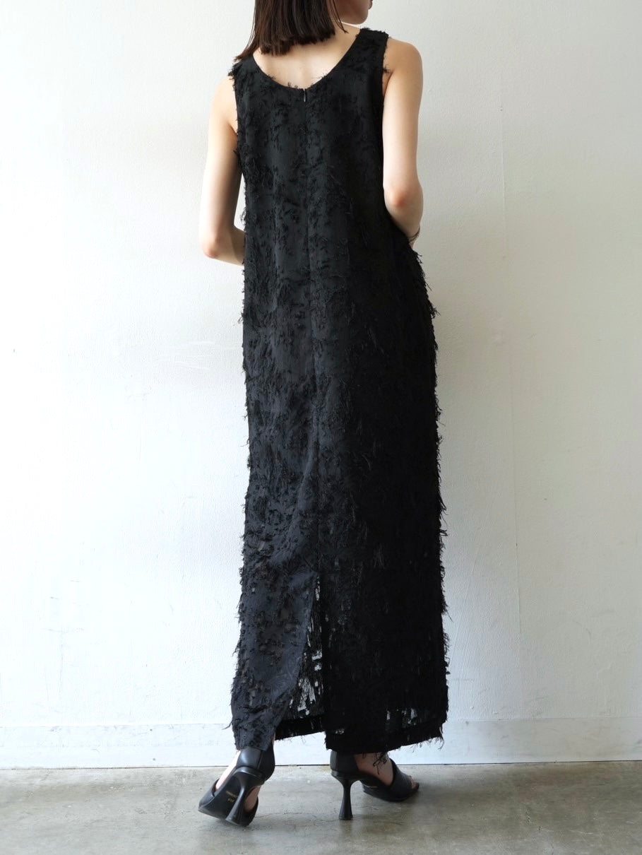 [Pre-order] Sheer Jacquard I-line Dress/Black