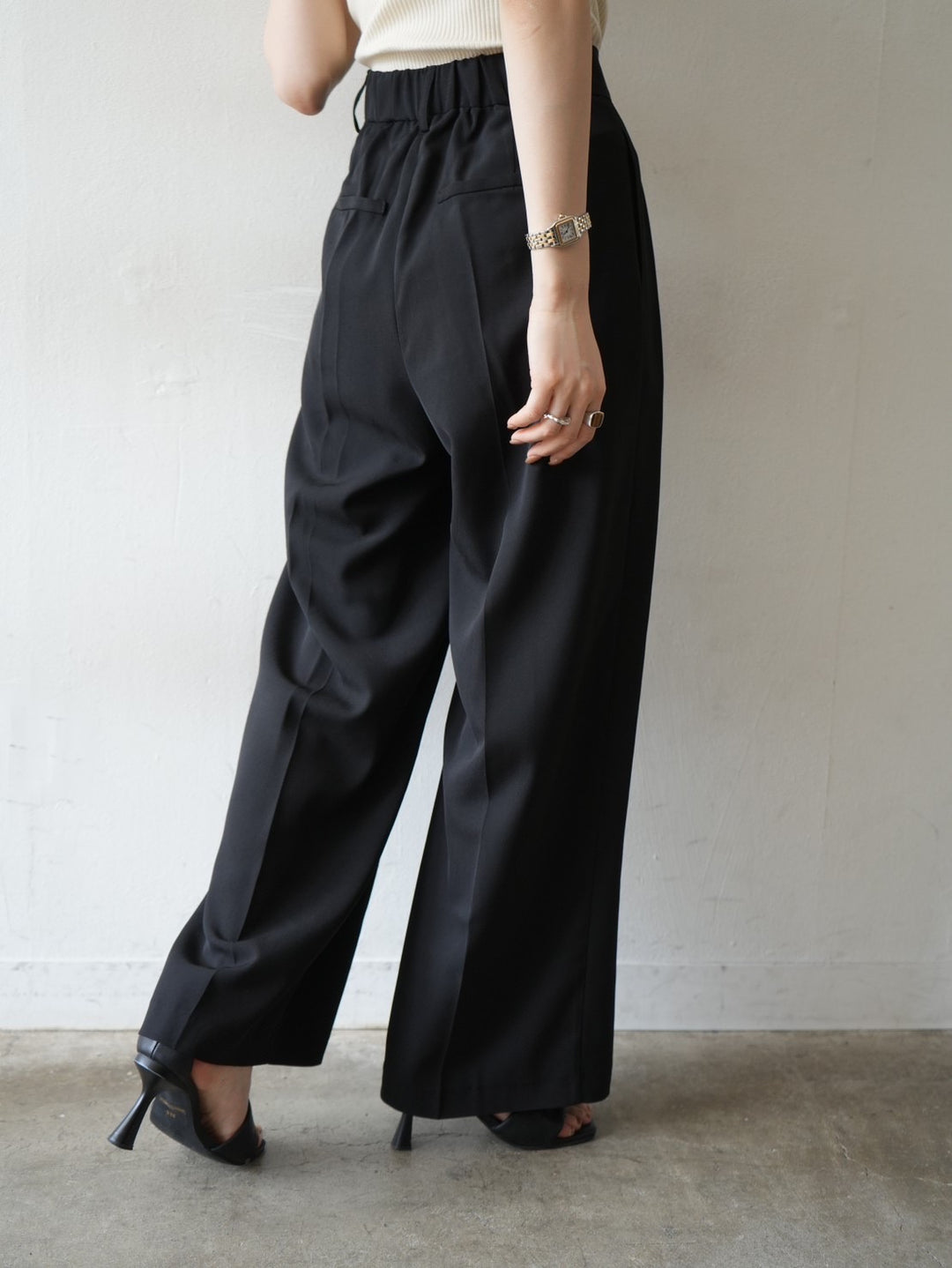 [Pre-order] Double-pleated wide pants/black