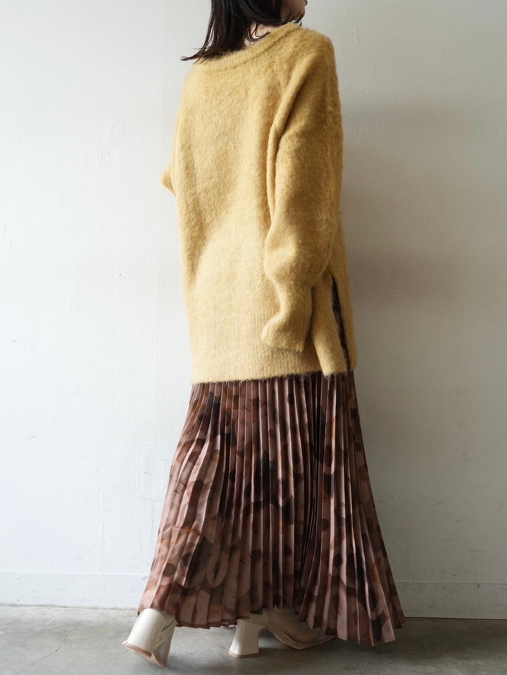 [Pre-order] Retro Print Pleated Skirt/Brown