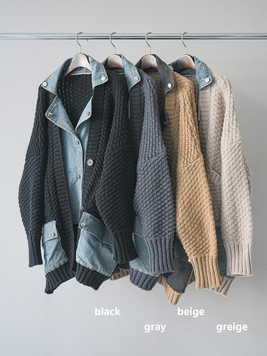 [SET]デニム襟レイヤードニットジャケット+ベルトループデザインワイドパンツ(2set)