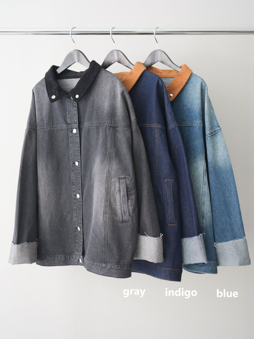 [SET]2WAYニットワンピース+コーデュロイ×デニムミドルジャケット(2set)