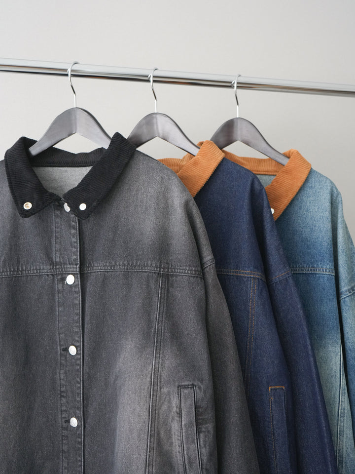 [SET]2WAYニットワンピース+コーデュロイ×デニムミドルジャケット(2set)