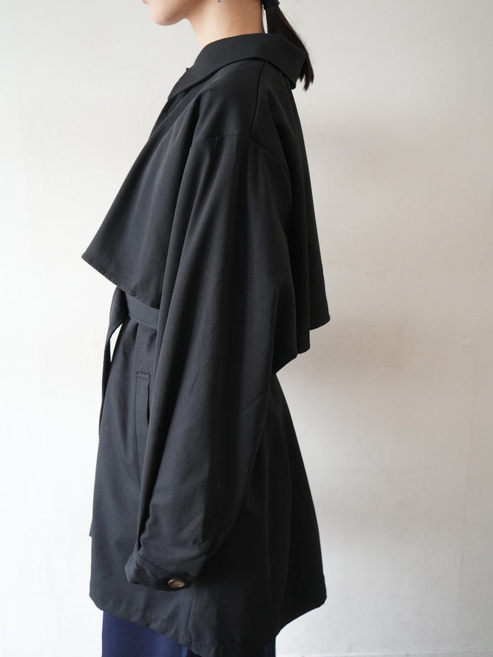 [Pre-order] Shark Skin Mid-length Balmacaan Coat/Black