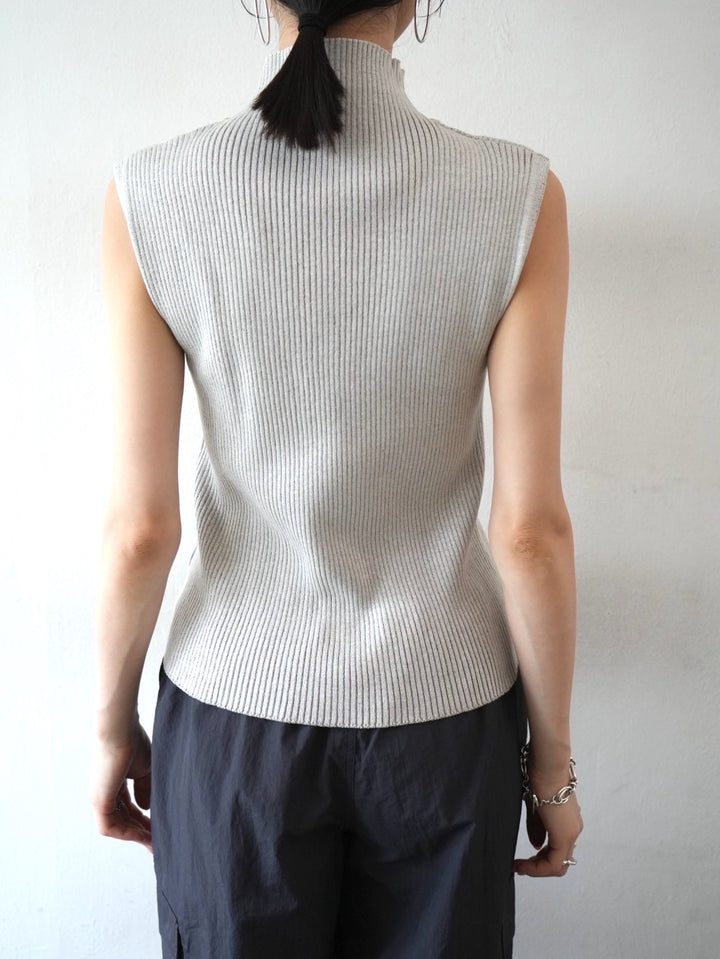 Cotton touch high neck knit tank top / ecru