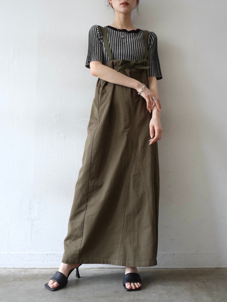 Cotton twill suspender skirt/olive