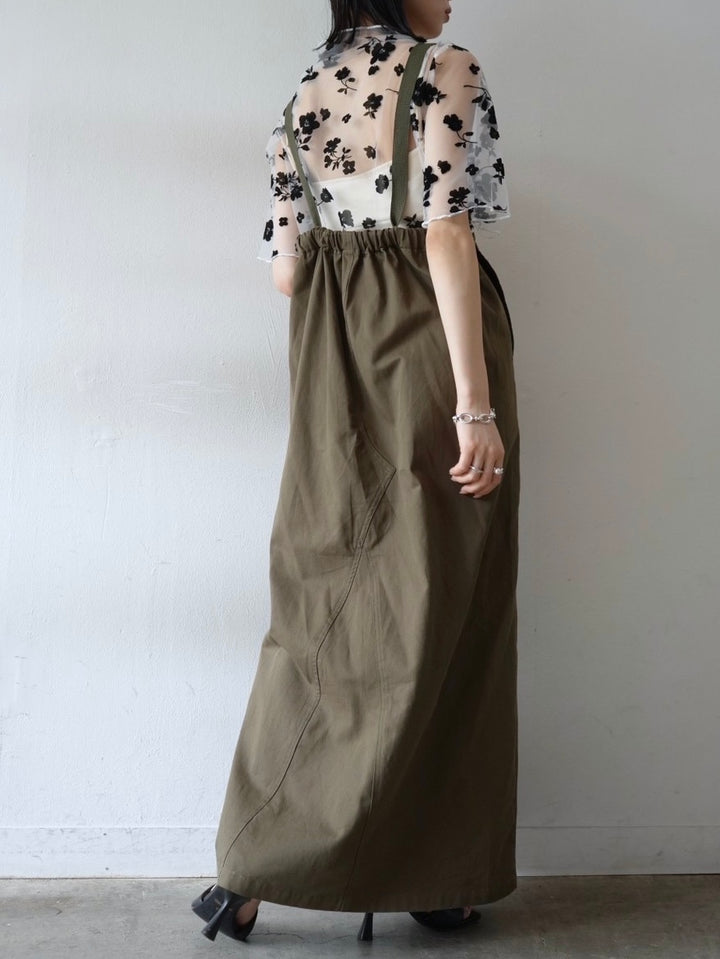 Cotton twill suspender skirt/olive