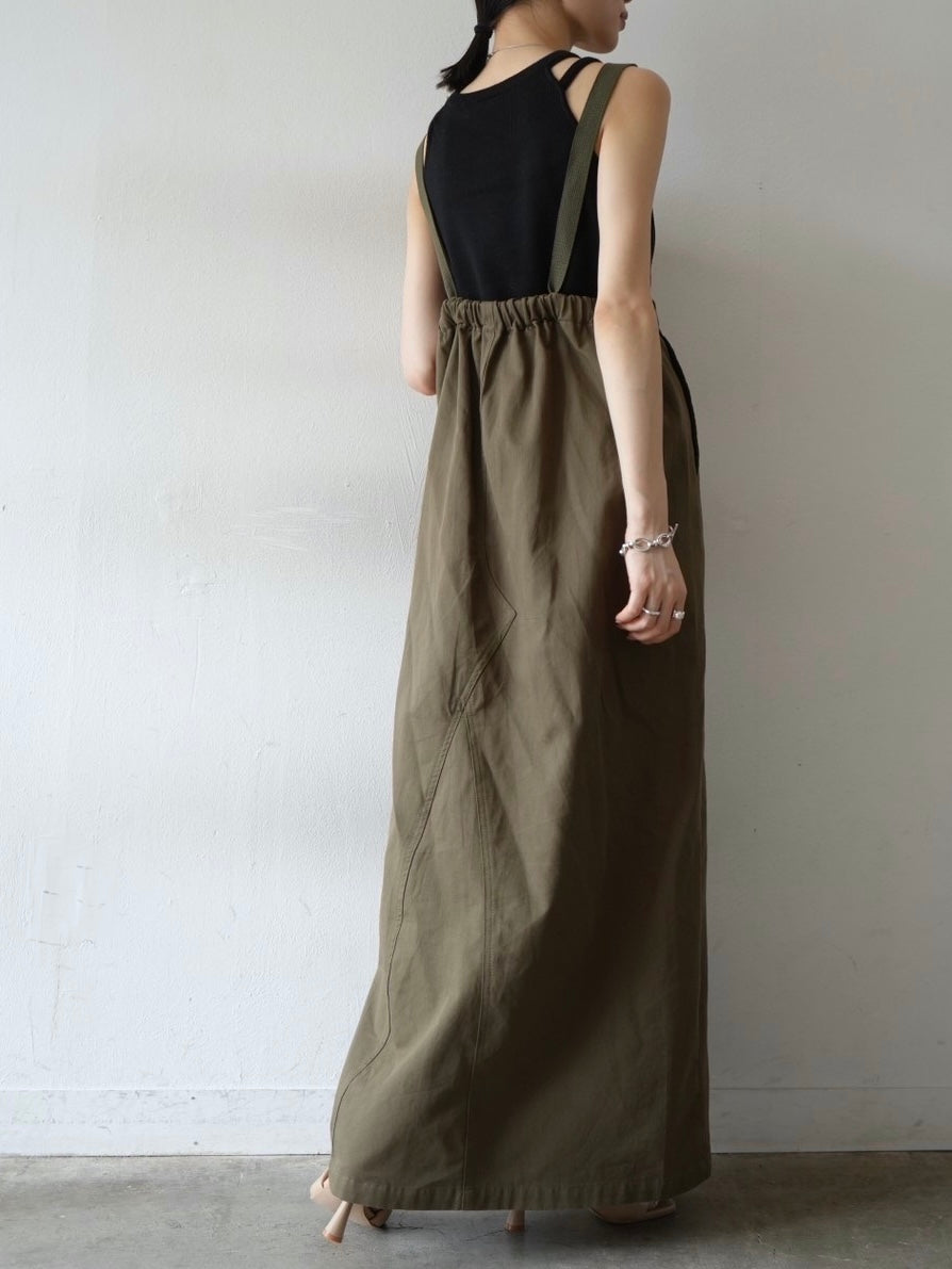 Cotton twill suspender skirt/olive