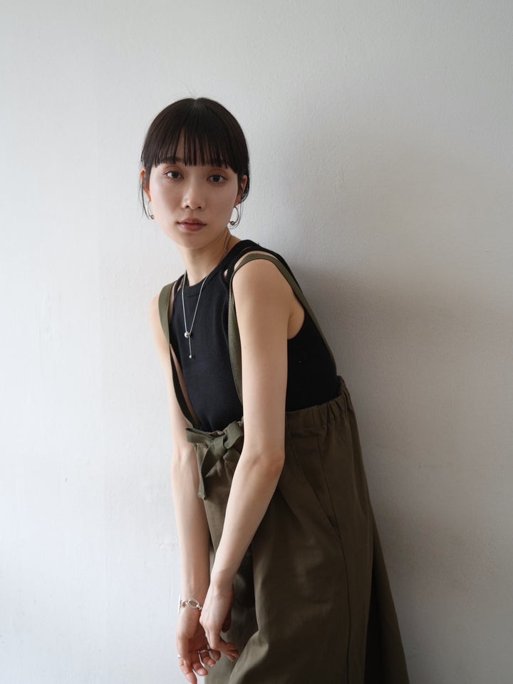 Cotton twill suspender skirt/olive