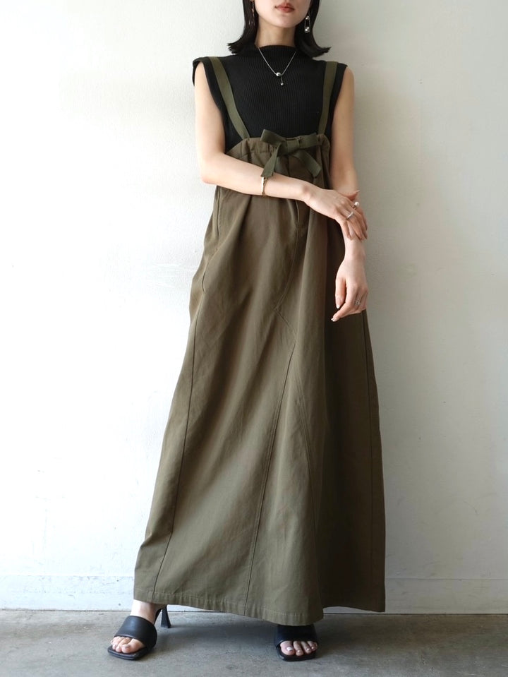 Cotton twill suspender skirt/olive