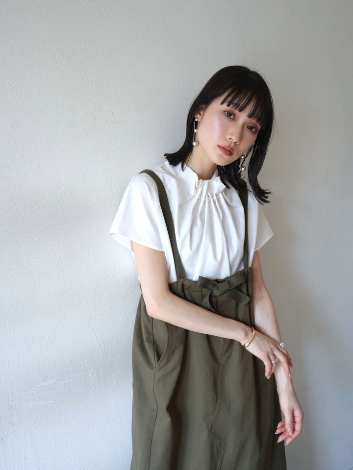 Cotton twill suspender skirt/olive