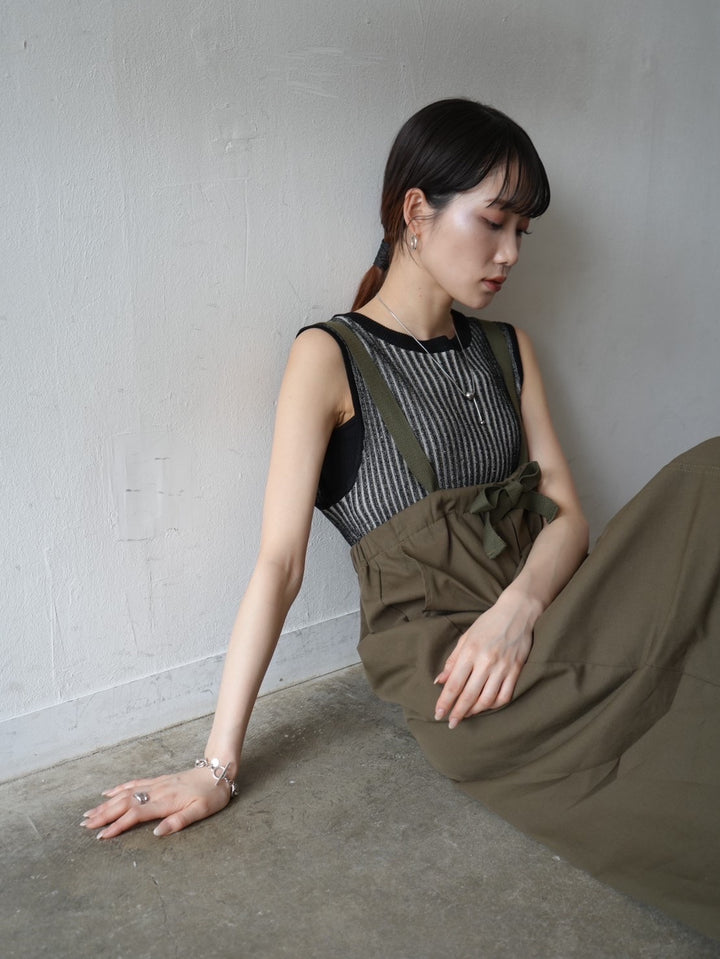 Cotton twill suspender skirt/olive