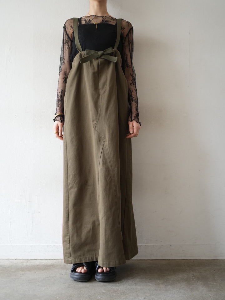 Cotton twill suspender skirt/olive