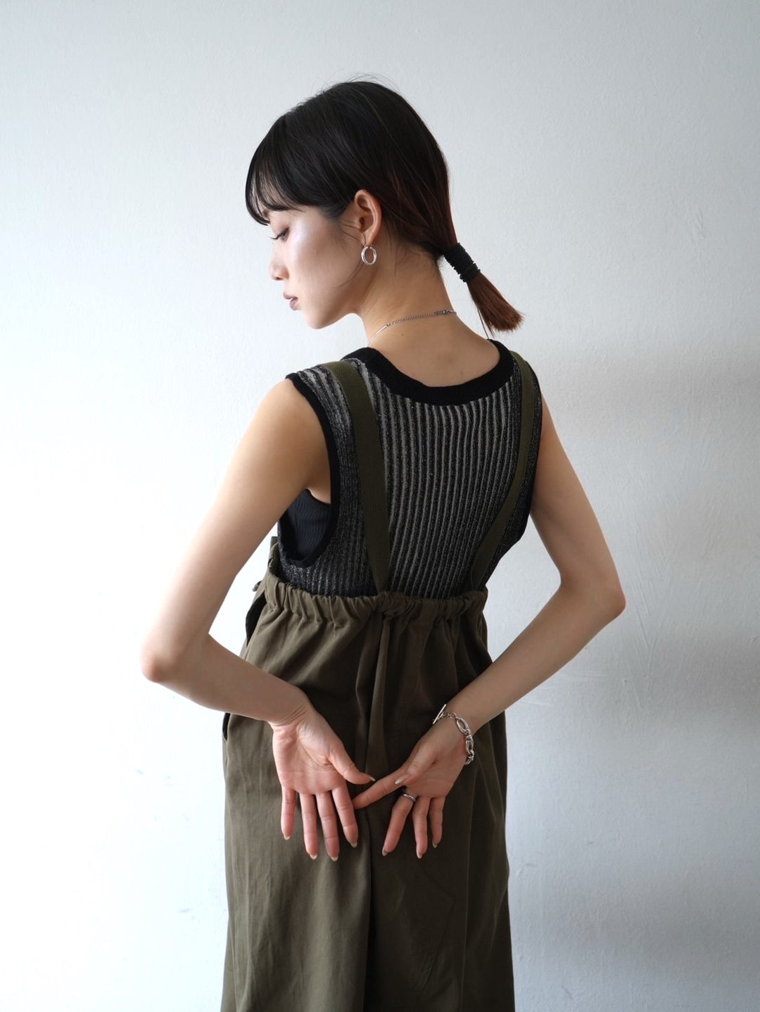 Cotton twill suspender skirt/olive