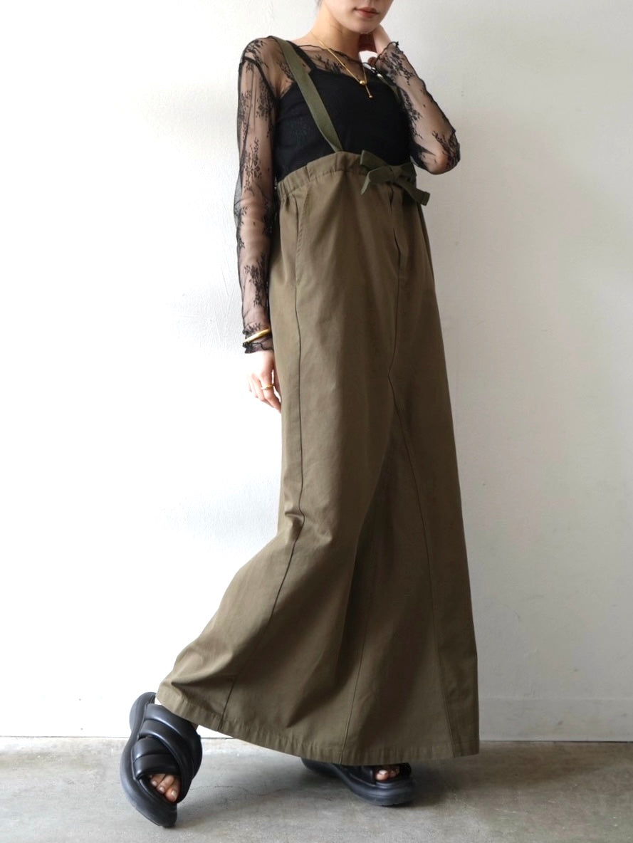 Cotton twill suspender skirt/olive