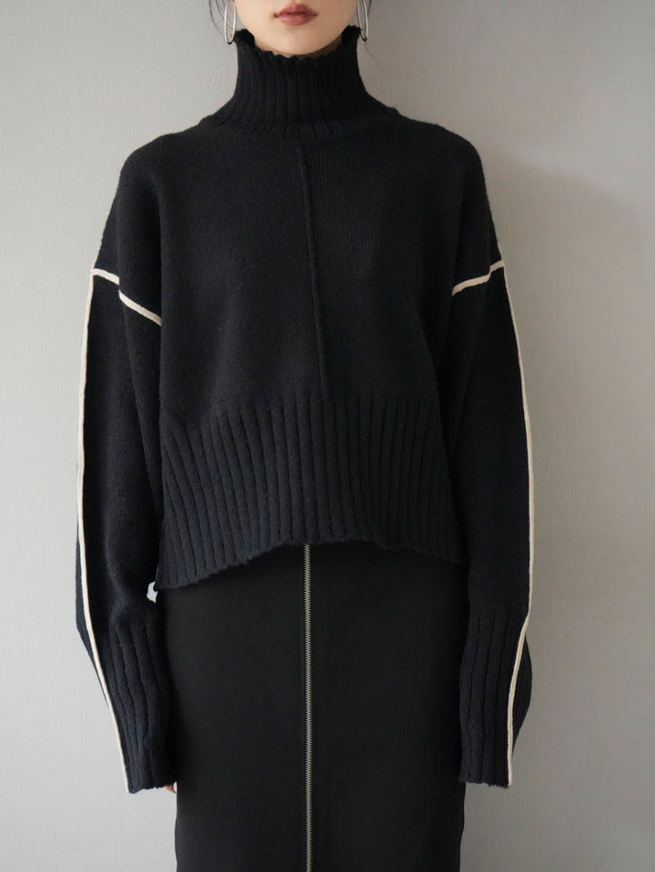 [Pre-order] Bicolor Line High Neck Knit Pullover/Black