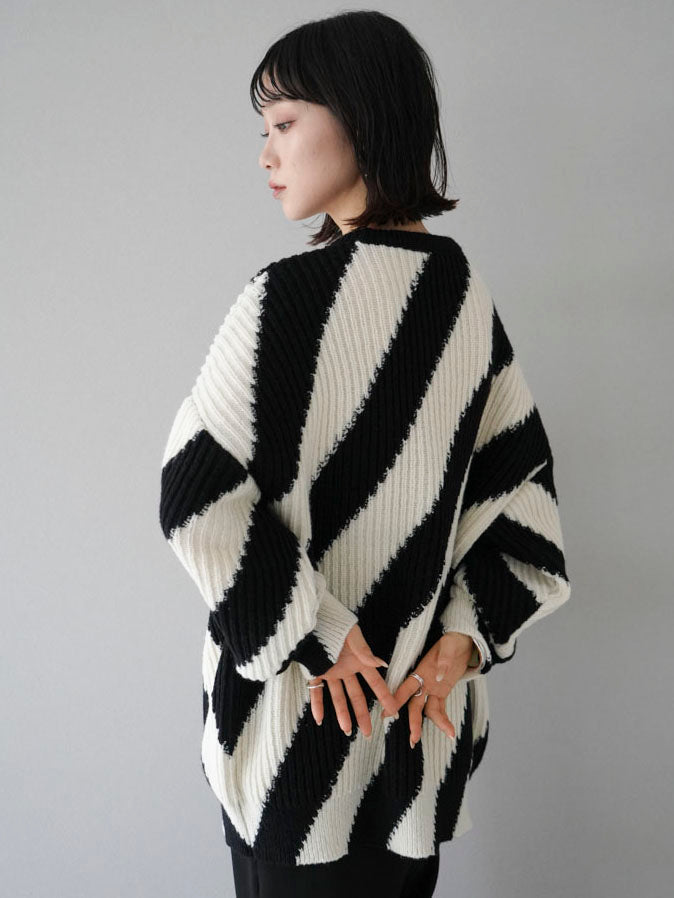[Ready to ship] Wide stripe over knit pullover/black