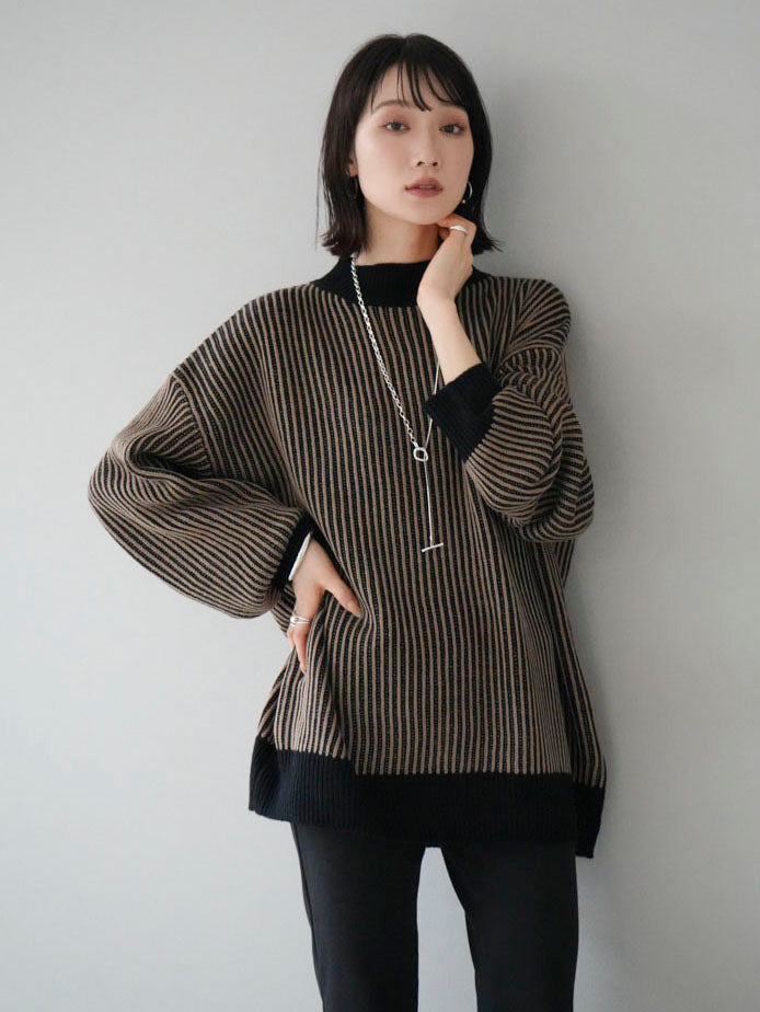 [Pre-order] Striped ribbed knit pullover/black