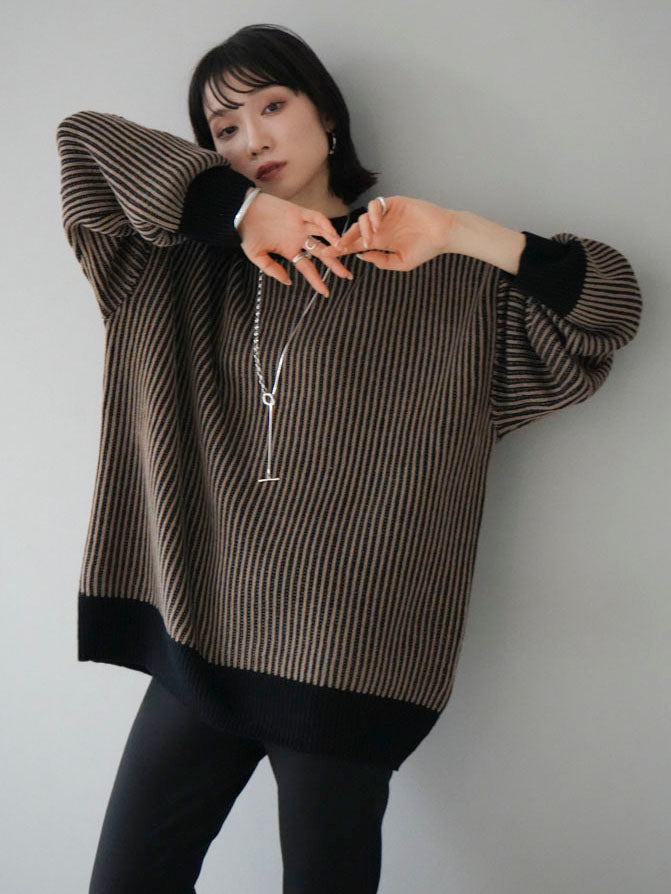 [Pre-order] Striped ribbed knit pullover/black