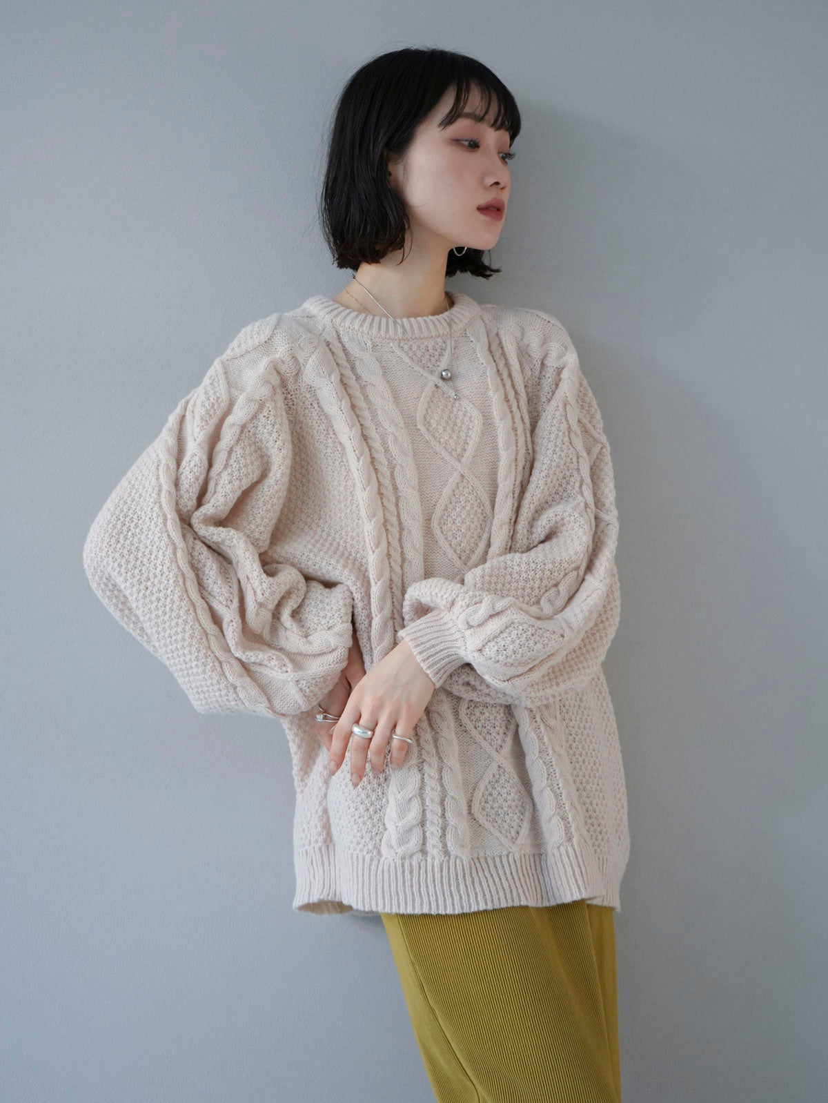 【Riu】sleeve cable knit