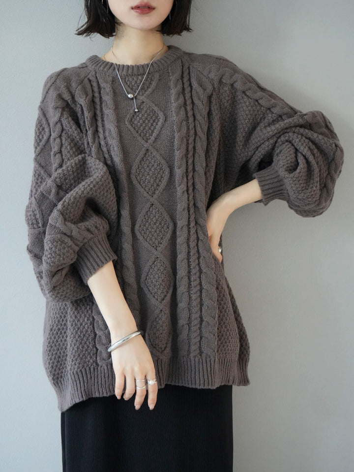 [Pre-order] Volume Sleeve Cable Knit/Mocha