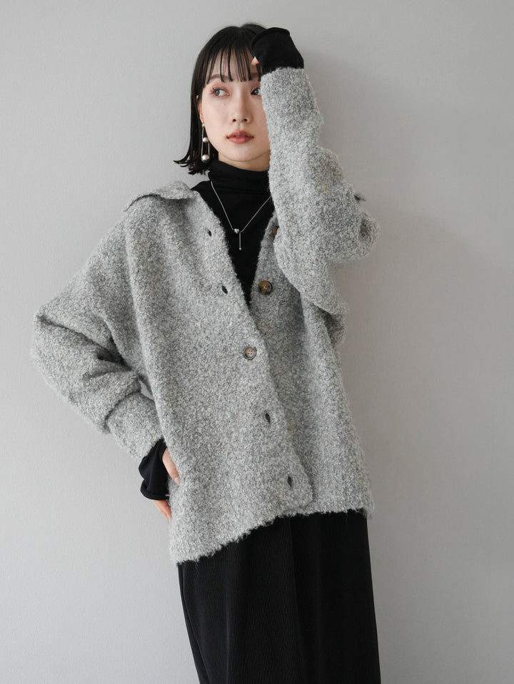 [Pre-order] Boucle high neck knit cardigan/mint