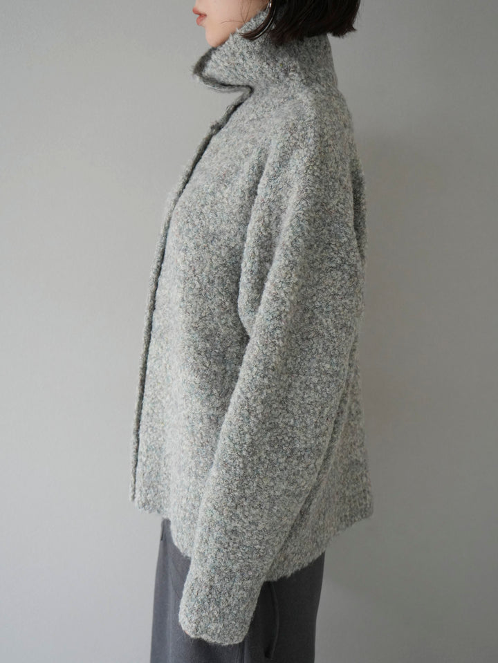 [Pre-order] Boucle high neck knit cardigan/mint