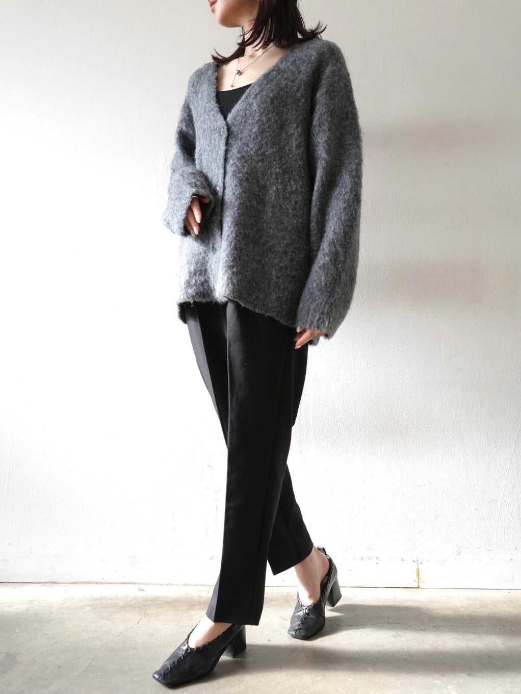 [Pre-order] Mohair knit cardigan/charcoal